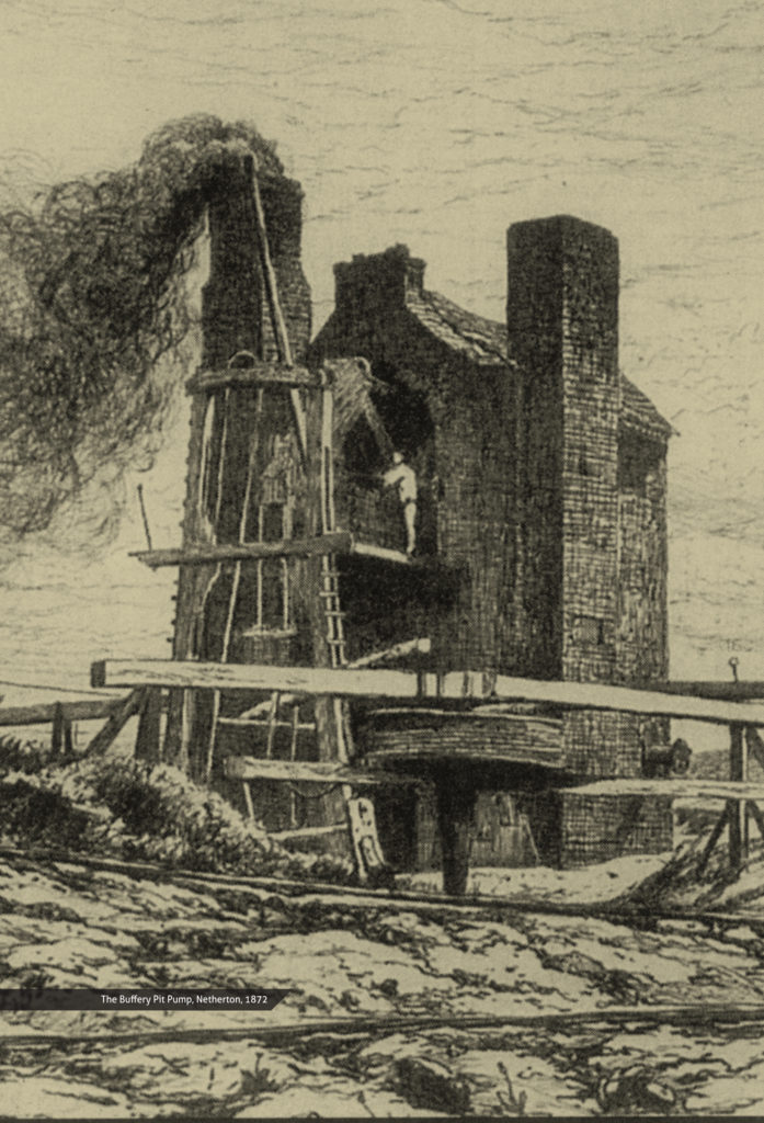 Image of the old Bufferty pumping  engine in the West Midlands from 1872 (contemporary sketch)