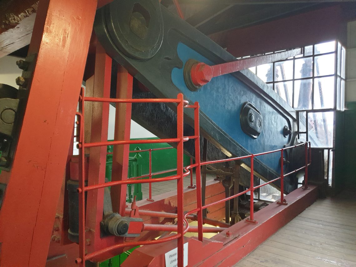 Image of cast iron beam of the static Cornish bean engine at Prestongrange industrial museum.